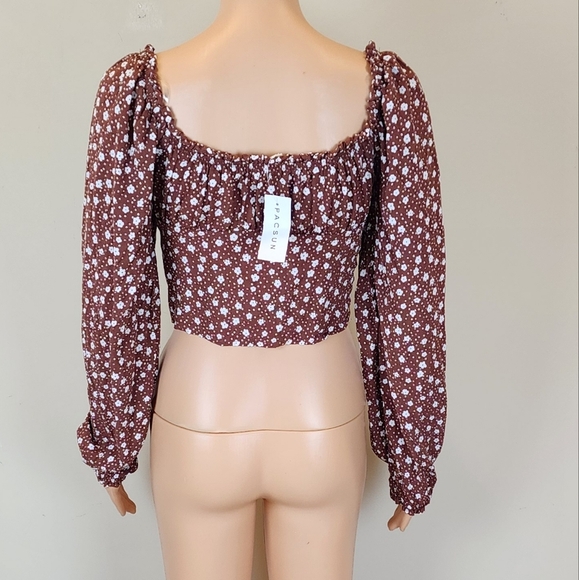 L.A Hearts Pacsun Brown Floral Long Sleeve Crop Top - Picture 6 of 13